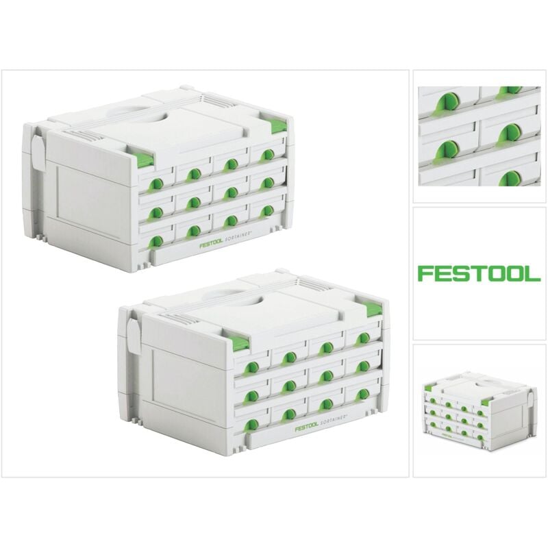 Festool - Sortainer Set 2x sys 3-SORT/12 ( 2x 491986 ) Mallette d'assortiment avec 12 compartiments pour vis chevilles clous