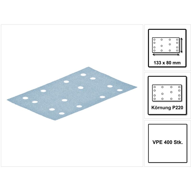Stf 80x133 Bande abrasive Granat P220 80 x 133 mm 400 pces ( 4x 497123 ) pour ponceuse à glissement rts 400, rtsc 400, rs 400, rs 4, ls 130 - Festool