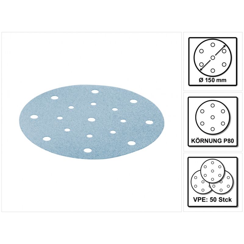 Festool - stf D150/16 Abrasifs Ø150 mm P80 gr / 50 Pièces ( 496977 )