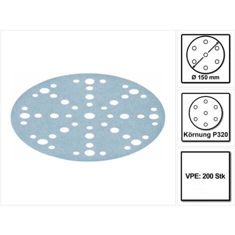 Festool STF D150/48 Discos de lija Granat P320 150 mm - para RO 150, ES 150, ETS 150, ETS EC 150, LEX 150, WTS 150, HSK-D 150 - 200 uds. ( 2x 575170 )