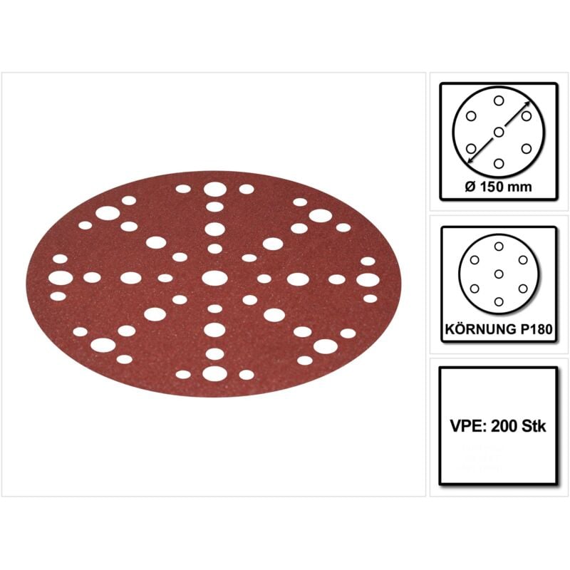 Stf D150/48 Disques abrasifs Rubin 2 P180 150 mm 200 pces ( 4x 575192 ) pour ro 150, es 150, ets 150, ets ec 150, lex 150, wts 150, hsk-d 150