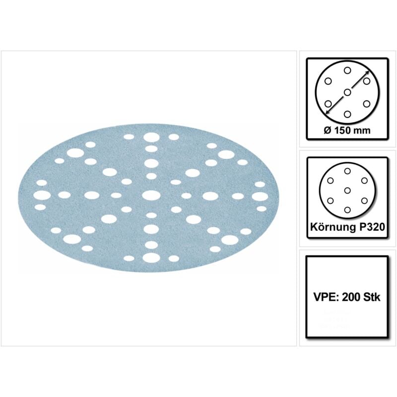 Stf D150/48 Disques abrasifs Granat P320 150 mm - pour ro 150, es 150, ets 150, ets ec 150, lex 150, wts 150, hsk-d 150 - 200 pcs. ( 2x 575170 )