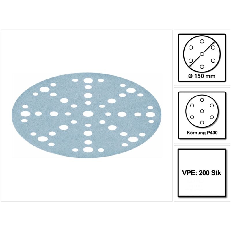 Stf D150/48 Granat Disque abrasif P400 - 150 mm pour ponceuses ro 150, es 150, ets 150, ets ec 150, lex 150, wts 150, hsk-d 150 - 200 pcs. (2x