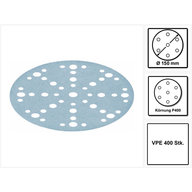Stf D150/48 Granat Disque abrasif P400 - 150 mm pour ponceuses ro 150, es 150, ets 150, ets ec 150, lex 150, wts 150, hsk-d 150 - 400 pcs. (4x