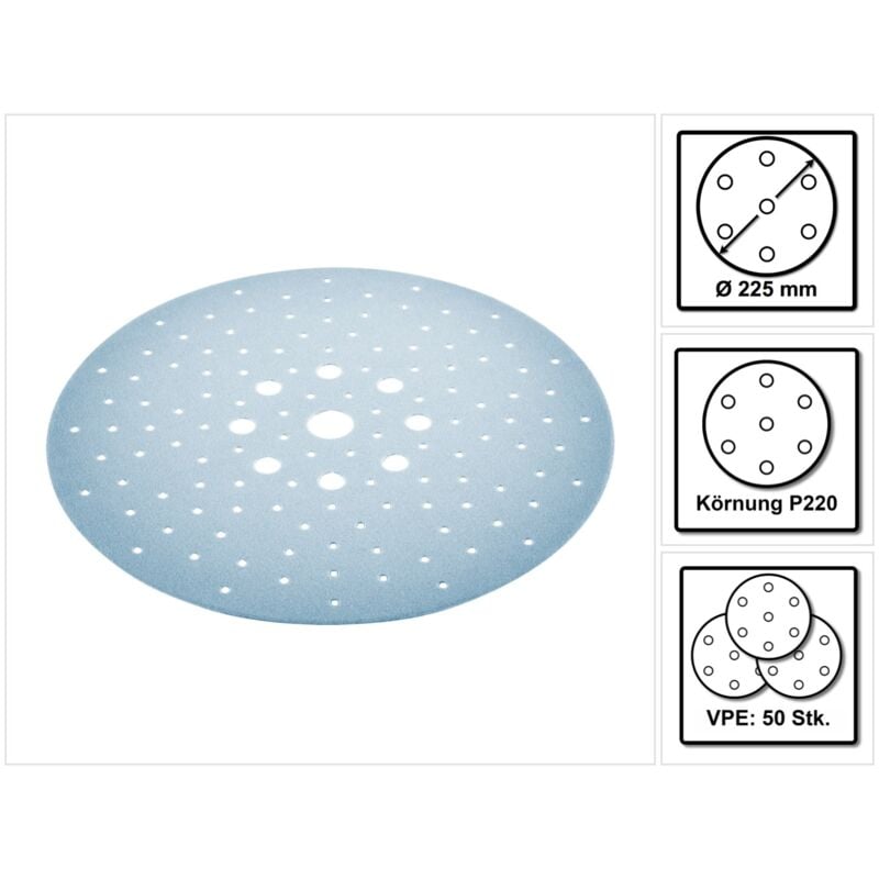 Stf D225/128 Disques abrasifs Granat P220 - 225 mm pour ponçeuse à bras planex - 50 pcs. (205662) - Festool