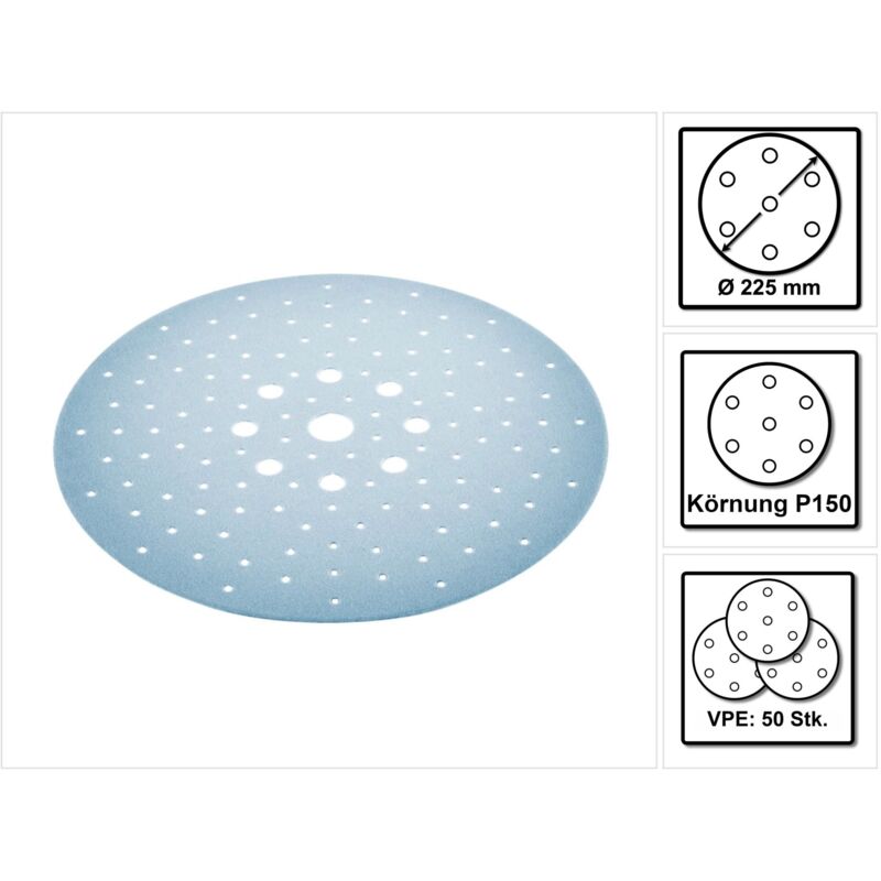 Stf D225/128 Disque abrasif Granat P150 225 mm 50 pces ( 2x 205659 ) pour ponceuse à long col planex - Festool