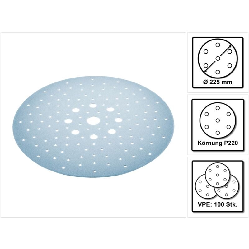 Stf D225/128 Disques abrasifs Granat P220 - 225 mm pour ponçeuse à bras planex - 100 pcs. (205662) - Festool