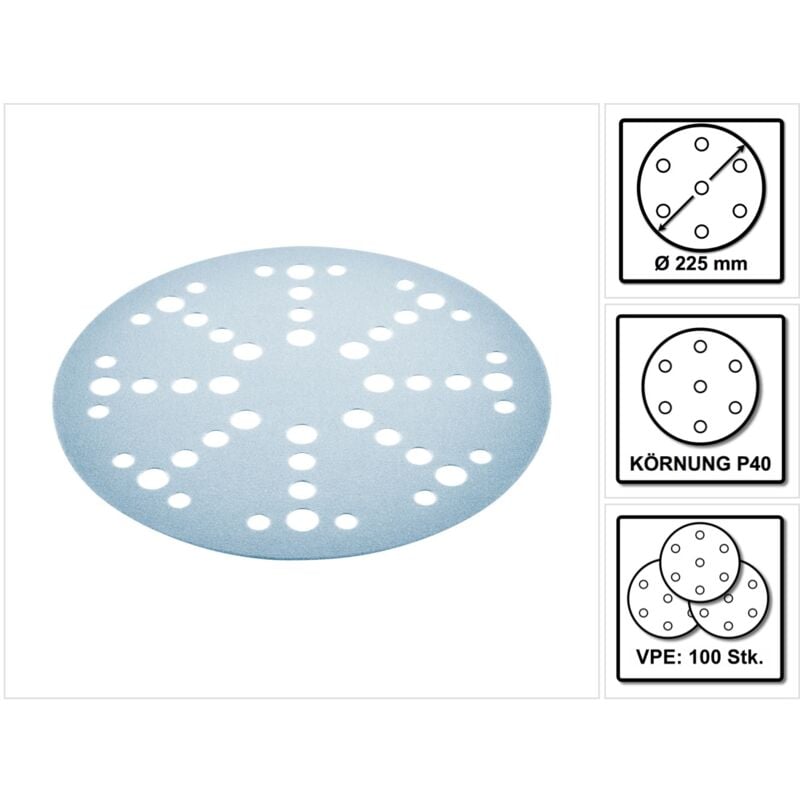 Festool - stf D225/128 Disques abrasifs Granat P40 - 225 mm pour ponçeuse à bras planex - 100 pcs. (205653)