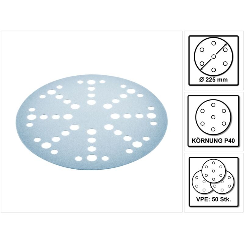 Stf D225/128 Disques abrasifs Granat P40 - 225 mm pour ponçeuse à bras planex - 50 pcs. (205653) - Festool