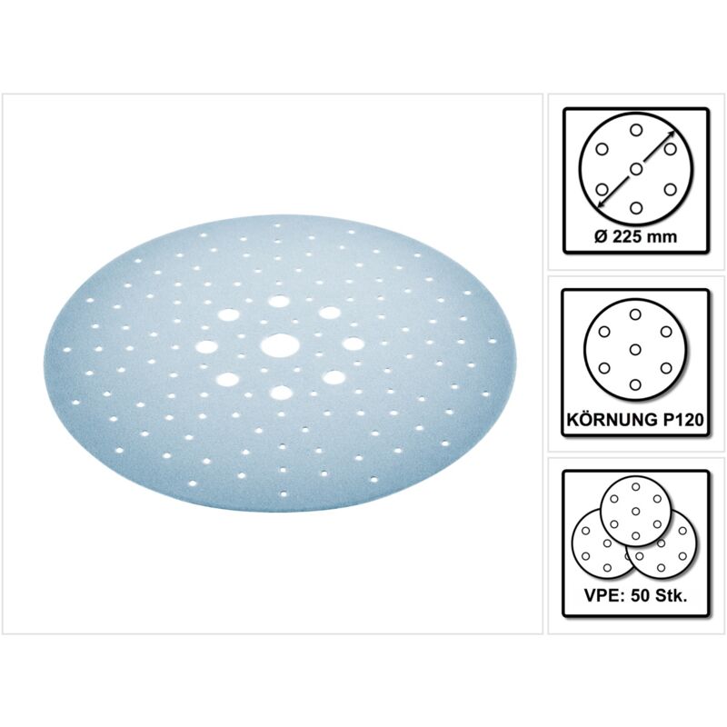 Stf D225/128 Granat Disque abrasif P120 - 225 mm pour ponceuses à bras planex, 50 pcs. (2x 205657) - Festool