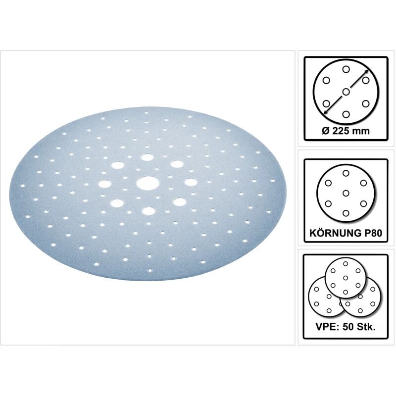 Stf D225/128 P80 GR/25 Disque abrasif P80 225 mm 50 pcs ( 2x 205655 ) pour ponceuse à long col planex lhs 2 225 eq(i), planex 225 eq, planex lhs-e