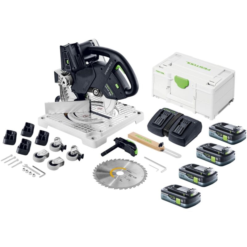 Symc 70 EB-Basic symmetric Scie à plinthes sans fil 36 v ( 2 x 18 v ) 216 mm + 4x batterie 4,0 Ah + double chargeur + Systainer - Festool