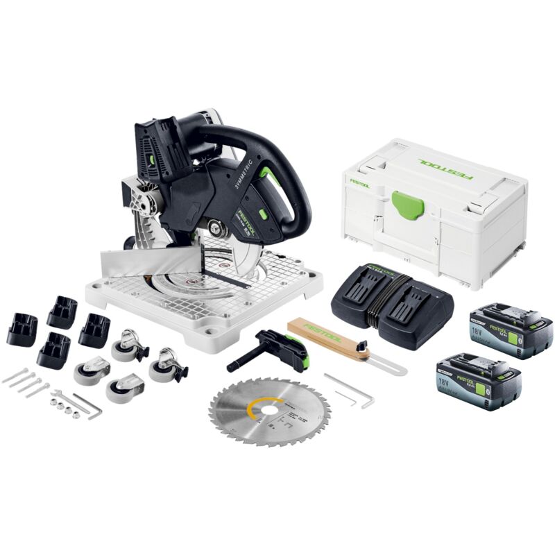 Symc 70 EB-Basic symmetric Scie à plinthes sans fil 36 v ( 2 x 18 v ) 216 mm + 2x batterie 8,0 Ah + double chargeur + Systainer - Festool