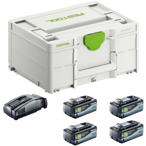 Festool SYS 18V 4x8,0/SCA16 Energie Set 4x Akku 18 V 8,0 Ah ( 4x 577323 ) + Ladegerät ( 576953 ) + Systainer