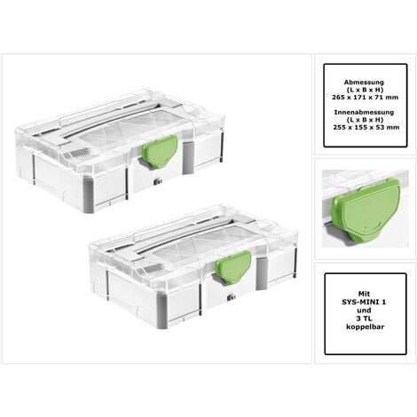 Festool T-LOC SYS MINI 1 TL TRA MINI Systainer 2 Stk. ( 2x 203813 ) Kleinteile Koffer transparenter Deckel koppelbar mit SYS-MINI 1 und 3 TL