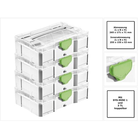 Festool T-LOC SYS MINI 1 TL TRA MINI Systainer 4 Stk. ( 4x 203813 ) Kleinteile Koffer transparenter Deckel koppelbar mit SYS-MINI 1 und 3 TL