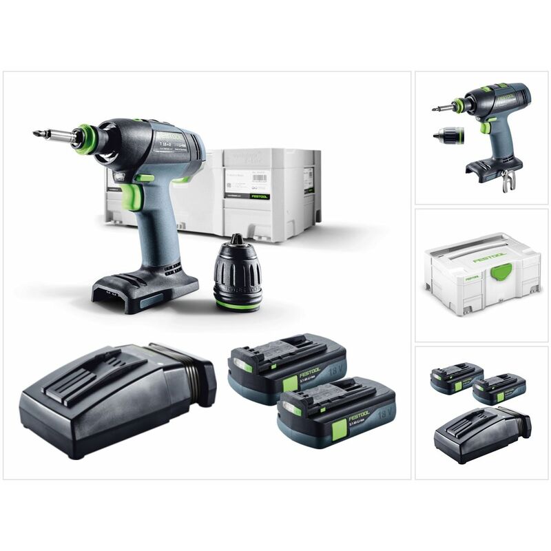 

Festool T 18+3 Li-Compact Taladro atornillador a batería en Systainer + 2x Batería BP 18 Li 3,1 C + Cargador TCL 6 ( 574908 )