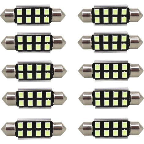 Festoon 31mm 2835 SMD LED Bulbs, Extra Bright, Ice Blue White, Replacement for Car LED Lights, Dome Lights, Map Lights, License Plate Lights, Pack of 10