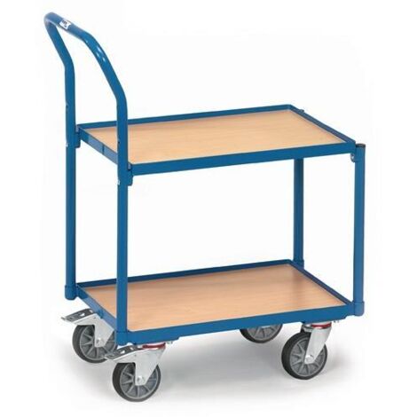 Fetra Etagen-Roller mit 2 Böden aus Holz, mit 15 mm Rand und Rohrschiebebügel