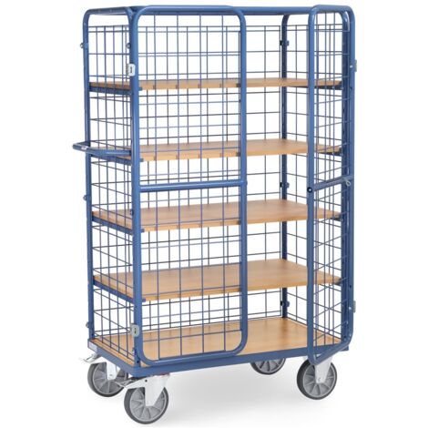 fetra Etagenwagen, Ladefläche 1000 x 600 mm, 1169 x 630 x 1800 mm (LxBxH), 1 fester und 4 lose Böden, mit Doppeltüre