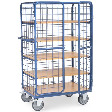 fetra Etagenwagen, Ladefläche 1000 x 700 mm, 1169 x 730 x 1800 mm (LxBxH), 1 fester und 4 lose Böden, mit Doppeltüre