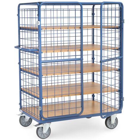 fetra Etagenwagen, Ladefläche 1200 x 800 mm, 1369 x 830 x 1800 mm (LxBxH), 1 fester und 4 lose Böden, mit Doppeltür