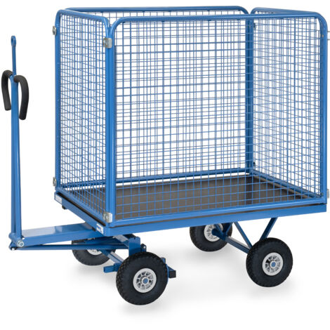 Fetra Handpritschenwagen 700kg Tragkraft mit Zugöse an der Deichsel, Drahtgitterwänden 1000 mm hoch Luft-Bereifung 1200x800 mm