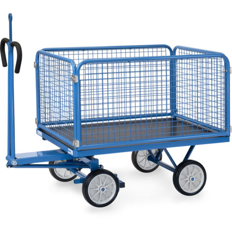 Fetra Handpritschenwagen 700kg Tragkraft mit Zugöse an der Deichsel, Drahtgitterwänden 600 mm hoch Vollgummi-Bereifung 1200x800 mm