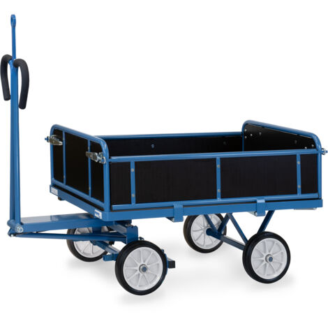 Fetra Handpritschenwagen mit Bordwänden, abklappbar, Zugöse an der Deichsel  250x60mm Vollgummi-Bereifung 1200x800mm Ladefläche