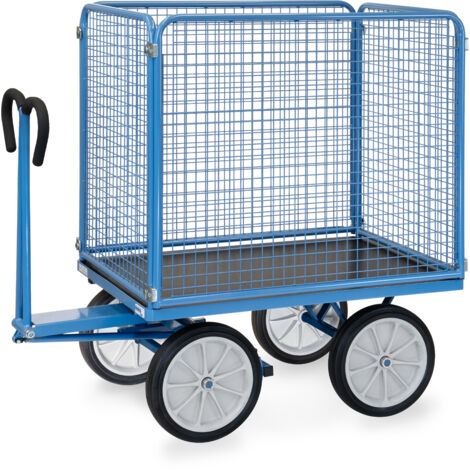 Fetra Handpritschenwagen mit Drahtgitterwänden 1000 mm hoch, Vollgummi-Bereifung, 1200x800 mm