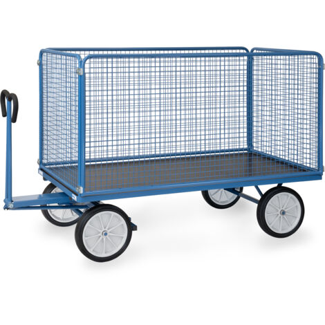 Fetra Handpritschenwagen mit Drahtgitterwänden 1000 mm hoch, Vollgummi-Bereifung, 2000x1000 mm