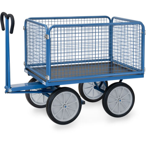 Fetra Handpritschenwagen mit Drahtgitterwänden 600 mm hoch, Vollgummi-Bereifung, 1200x800 mm