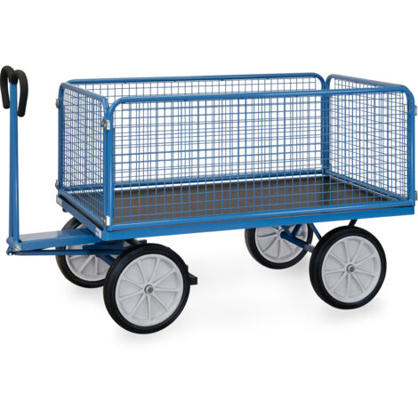 Fetra Handpritschenwagen mit Drahtgitterwänden 600 mm hoch, Vollgummi-Bereifung, 1600x900 mm