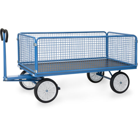 Fetra Handpritschenwagen mit Drahtgitterwänden 600 mm hoch, Vollgummi-Bereifung, 2000x1000 mm