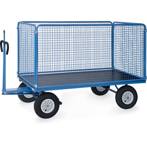 Fetra Handpritschenwagen mit Zugöse an der Deichsel, Drahtgitterwänden 1000 mm hoch Luft-Bereifung 2000x1000 mm