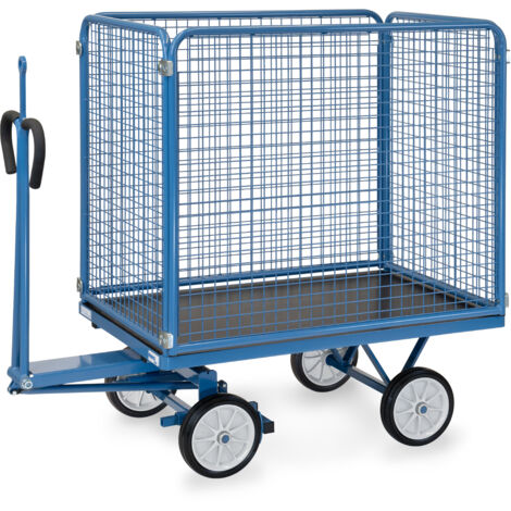 Fetra Handpritschenwagen mit Zugöse an der Deichsel, Drahtgitterwänden 1000 mm hoch Vollgummi 1200x800 mm
