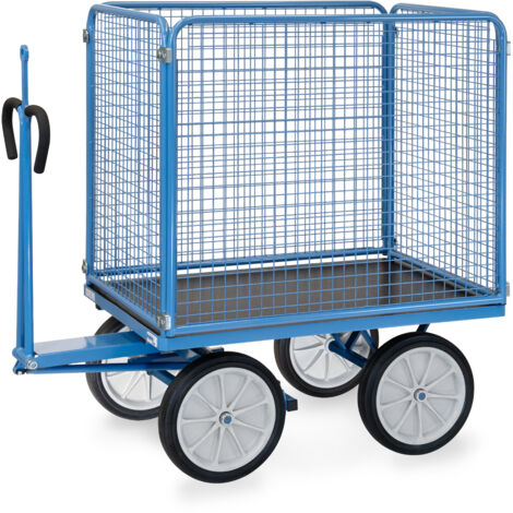 Fetra Handpritschenwagen mit Zugöse an der Deichsel, Drahtgitterwänden 1000 mm hoch Vollgummi-Bereifung 1200x800 mm