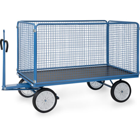 Fetra Handpritschenwagen mit Zugöse an der Deichsel, Drahtgitterwänden 1000 mm hoch Vollgummi-Bereifung 2000x1000 mm