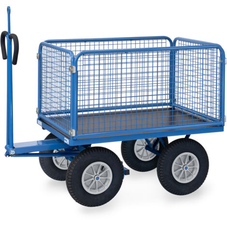 Fetra Handpritschenwagen mit Zugöse an der Deichsel, Drahtgitterwänden 600 mm hoch Luft-Bereifung 1200x800 mm