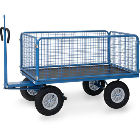 Fetra Handpritschenwagen mit Zugöse an der Deichsel, Drahtgitterwänden 600 mm hoch Luft-Bereifung 1600x900 mm
