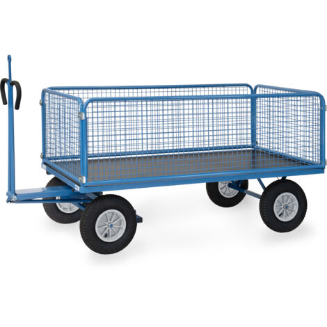 Fetra Handpritschenwagen mit Zugöse an der Deichsel, Drahtgitterwänden 600 mm hoch Luft-Bereifung 2000x1000 mm