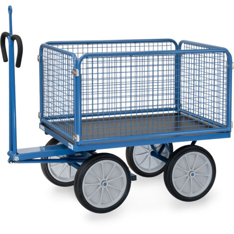 Fetra Handpritschenwagen mit Zugöse an der Deichsel, Drahtgitterwänden 600 mm hoch Vollgummi-Bereifung 1200x800 mm