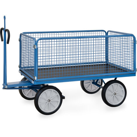 Fetra Handpritschenwagen mit Zugöse an der Deichsel, Drahtgitterwänden 600 mm hoch Vollgummi-Bereifung 1600x900 mm
