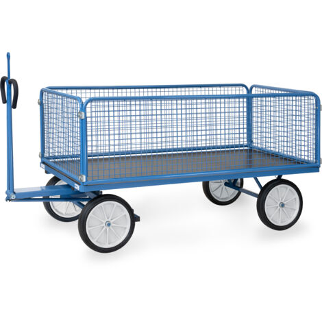 Fetra Handpritschenwagen mit Zugöse an der Deichsel, Drahtgitterwänden 600 mm hoch Vollgummi-Bereifung 2000x1000 mm