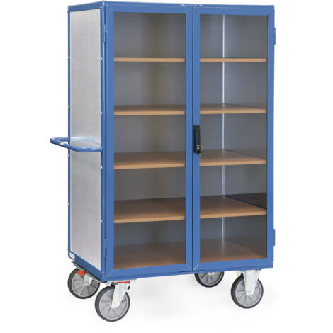 Fetra Kastenwagen 750 kg Tragkraft aus verzinktem Stahlblech, Flügeltür mit transparenter Füllung, verschließbar 1000x680mm