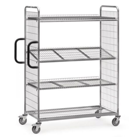 Fetra Kommissionierwagen 1250x610mm aus Drahtschweißgitter, 1825mm hoch mit 4 Gitterböden