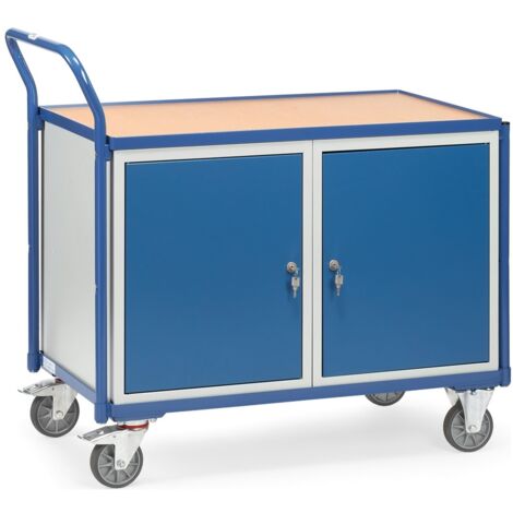 fetra Tischwagen, 1 Holz-Plattform, Ladefläche 1000 x 600 mm, mit 2 verschließbaren Stahlschränken
