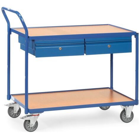 fetra Tischwagen, 2 Holz-Plattformen, Ladefläche 1000 x 600 mm, 2 Stahlblech-Schubladen