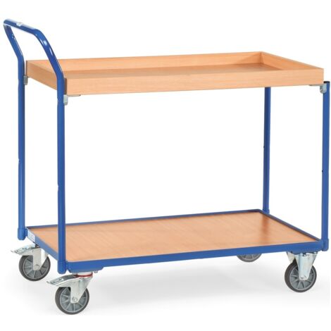 fetra Tischwagen, 2 Holz-Plattformen, obere mit Rand, Ladefläche 1000 x 600 mm