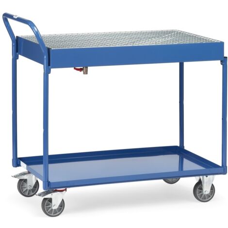 fetra Tischwagen, 2 Stahlblechwannen, Ladefläche 1000 x 600 mm, Schiebegriff hochstehend